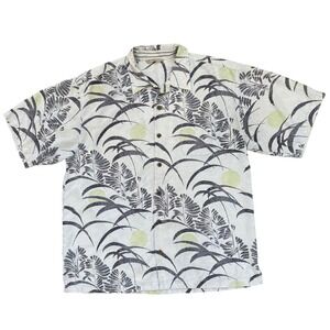 Tommy Bahama Silk Shirt Mens XL Cream Tropical Botanical Camp Aloha Button Up